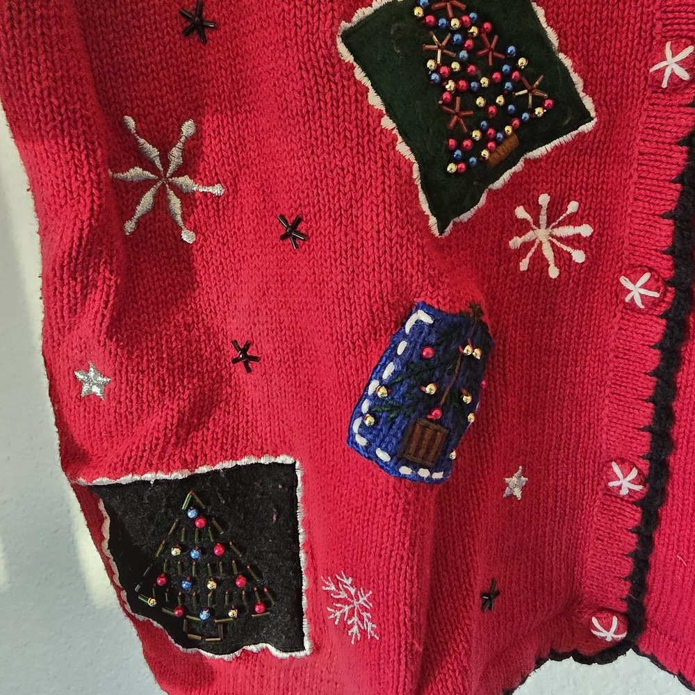 VTG Women's Sz Medium Button Up Christmas Ugly Sweater Ramie Cotton Boxy *Flawed - Picture 6 of 15